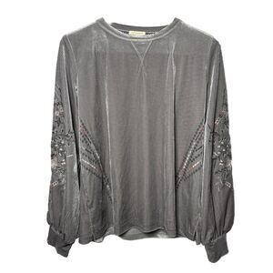 Kate & Sam Womens M Velvet Floral Embroidered Top Balloon Sleeves Cottagecore